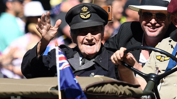 Bob waves to the crowd during an Anzac Day parade in Brisbane last month, just days before the fire.