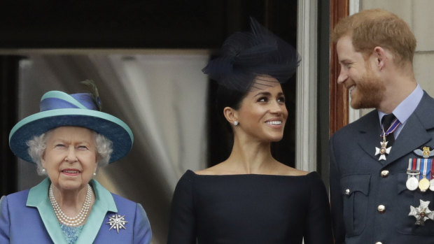 The Queen, the Duchess of Sussex and the Duke of Sussex in 2018.