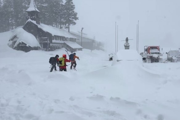 Members of a rescue team in Soda Springs, California.