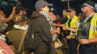 Anti-Israel protesters at Port Botany on Sunday night.