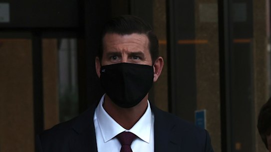 Ben Roberts-Smith and his barrister Arthur Moses, SC, leaving the Federal Court on Monday.
