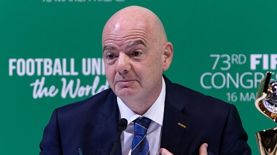 FIFA president Gianni Infantino at a press conference at the 73rd FIFA Congress.