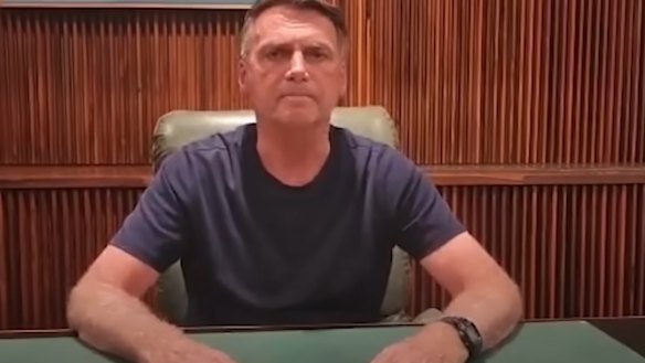 “I know you’re sad. Me too”: Outgoing Brazilian President Jair Bolsonaro addresses protesters via video on November 2.