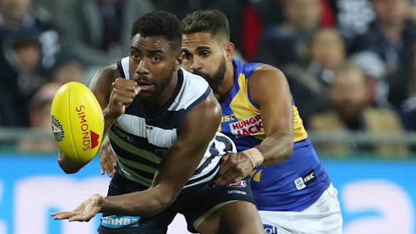 Launching forward: Esava Ratugolea has proven himself a key inside 50 target for the Cats.