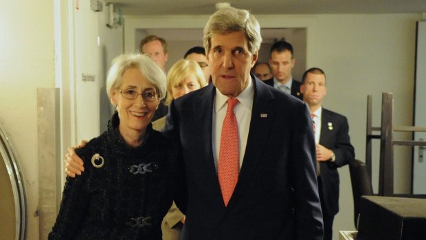 The lead negotiator on the Iran nuclear deal, Wendy Sherman, with the then US secretary of state John Kerry.  