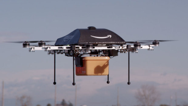 First Amazon Prime Air delivery by drone in the UK, 2016.