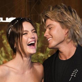 Montana Cox and Jordan Barrett attend the Lexus marquee.