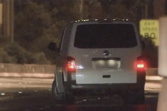 Paul Virgona’s van on EastLink after the shooting.