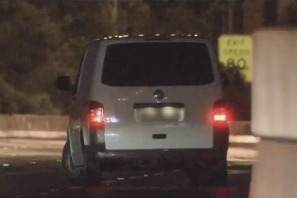 Paul Virgona’s van on EastLink after the shooting.