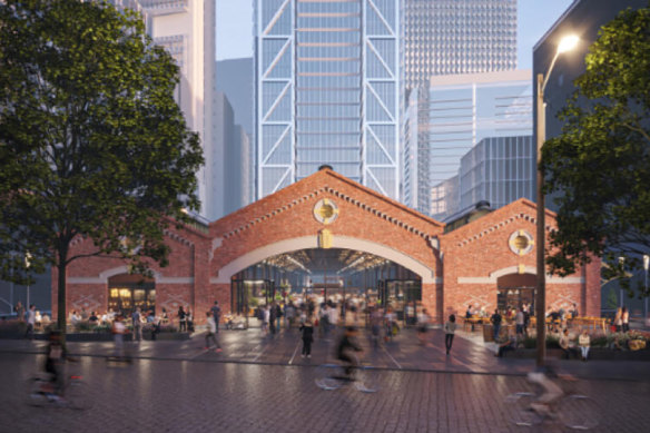 An artist’s impression of Walker Corporation’s proposed $750 million development above the No.2 Goods Shed.