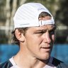 Michael Hooper pictured watching the Wallabies training at Manly Oval.