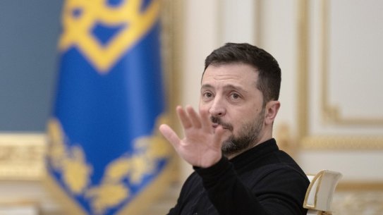 Ukraine President Volodymyr Zelensky during a meeting with US Treasury Secretary (unseen) in Kyiv to discuss a rare-minerals-for-security deal.
