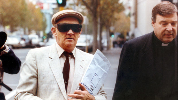 George Pell, at the time a bishop in Melbourne,  walked fellow paedophile Gerald Ridsdale into court in Warrnambool in 1993.