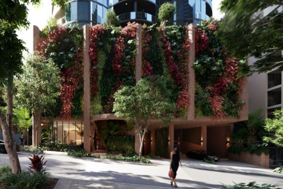 A street-level view of the proposed tower’s podium.