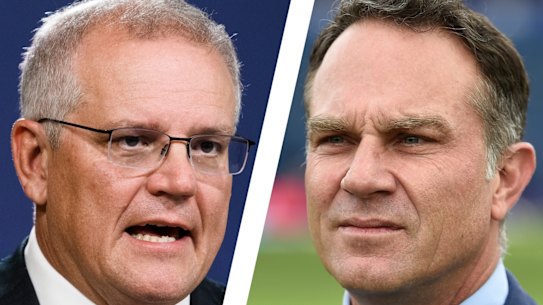 Prime Minister Scott Morrison and cricket commentator Michael Slater.