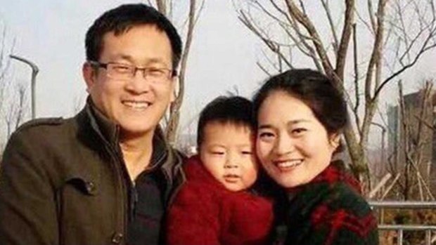 Chinese human rights lawyer Wang Quanzhang, pictured with his wife and child, has been jailed for more than four years in China.