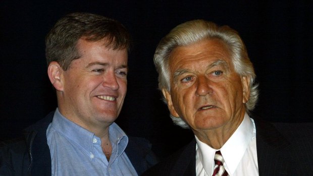 Former prime minister Bob Hawke and Bill Shorten at a trades hall rally in 2005.