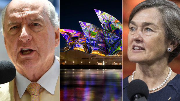 Alan Jones and Louise Herron have butted heads on air over the promotion of the Everest horse race on the sails of the Sydney Opera House. 