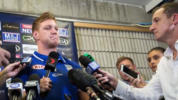 Caught on camera: Bulldogs player Dylan Napa addresses the media about his lewd videos.