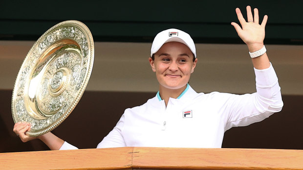 Barty soaks up applause from the Wimbledon gallery.