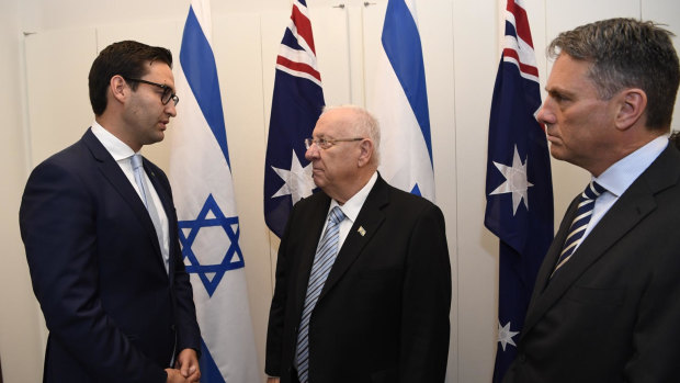 Labor MP Josh Burns and Deputy Opposition Leader Richard Marles meet with Israel president Reuven Rivlin.