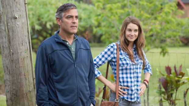An 18-year-old Woodley with George Clooney in The Descendants.