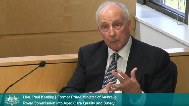 Former prime minister Paul Keating testifies before the aged-care royal commission.