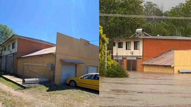 Andrew Mitchell’s home before and after this weekend’s floods. The top level of their home is currently housing six adults and two children. 