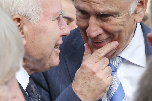 Former prime minister John Howard with former senator Richard Alston in 2014.