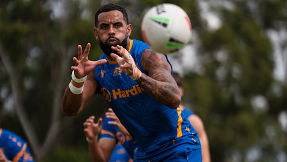 Josh Addo-Carr at Eels training on Tuesday.