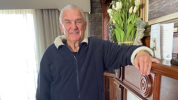 George Piggins relaxing at home after his recent health scare.