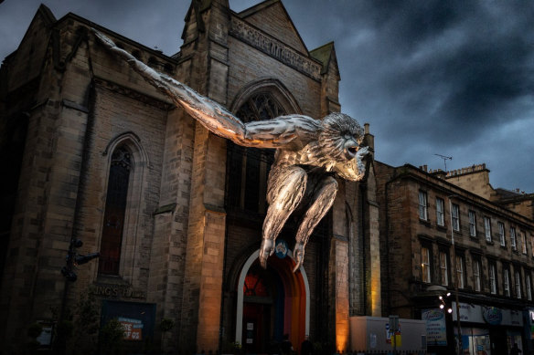 Lisa Roet’s Skywalker Gibbon atop Kings Hall Cathedral as part of the Edinburgh Festival this year.
