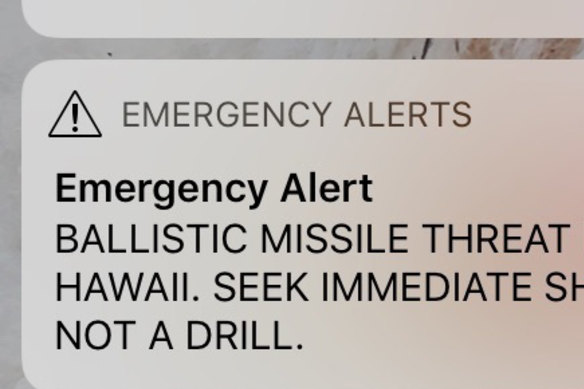 A smartphone screen capture shows a false incoming  ballistic missile emergency alert sent from the Hawaii Emergency Management Agency system on Saturday.
