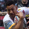 Folau scores with first touch on debut as protests fail to materialise