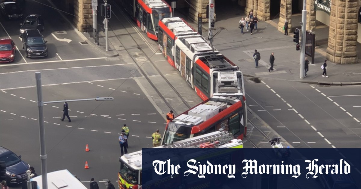 Two hospitalised after fire truck and tram collide at Central Station – Sydney Morning Herald