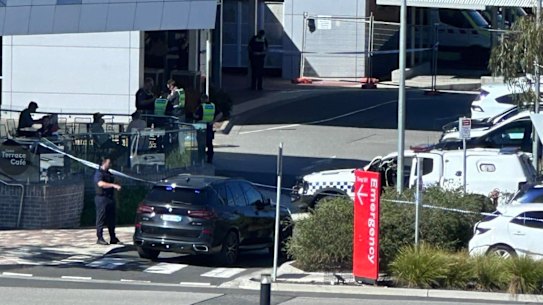 The scene outside Casey Hospital on Wednesday.