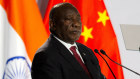South African President Cyril Ramaphosa delivers his opening remarks at the BRICS Summit in Johannesburg.