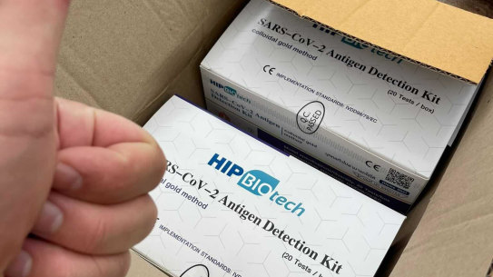 These rapid tests are on their way to Melbourne man Rod Harris, currently undergoing chemo, from a friend in Thailand.