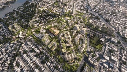 Artists’ impressions of what the redevelopment might look like at Boggo Road, Albert Street, Woolloongabba and Roma Street in Brisbane.