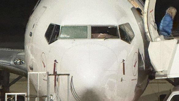 The windscreen of the Qantas aircraft was shattered at Brisbane International Airport on Wednesday night.