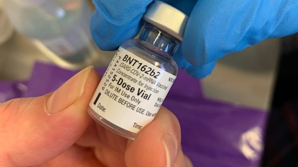 The Pfizer vaccine dose administered to Australian radiographer Kerri Doggett in London on January 8.