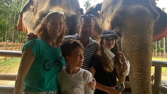 Jo Foggo, husband Chris Smith, and children Saxon and Savannah, at the Khao Sok National Park in Thailand one week before a positive COVID-19 test threw their plans for a return journey into chaos.