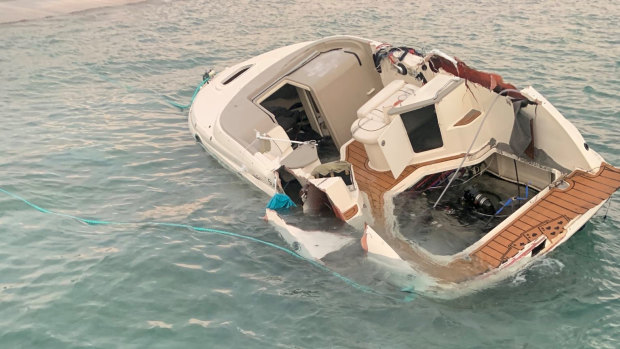 The boat where 365 kilograms of cocaine was allegedly found near Peaceful Bay last week.