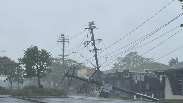 A fallen power pole in Ballina, northern NSW.