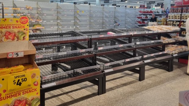 Shelves were empty at Coles Greenslopes on Monday afternoon. 