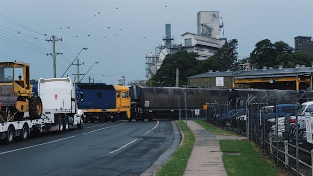A freight train departs the Manildra mill in Bomaderry, one of the largest employers in the area.