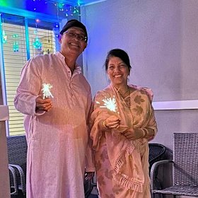 Neelima Kauschal-Chand and her husband celebrate Diwali in Brisbane.
