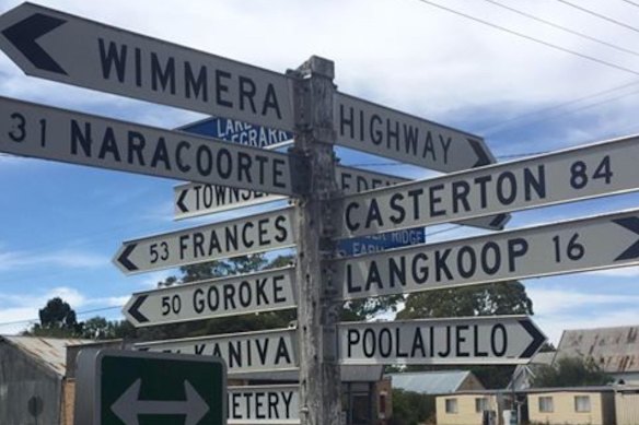 The signpost at the crossroads in Apsley. 