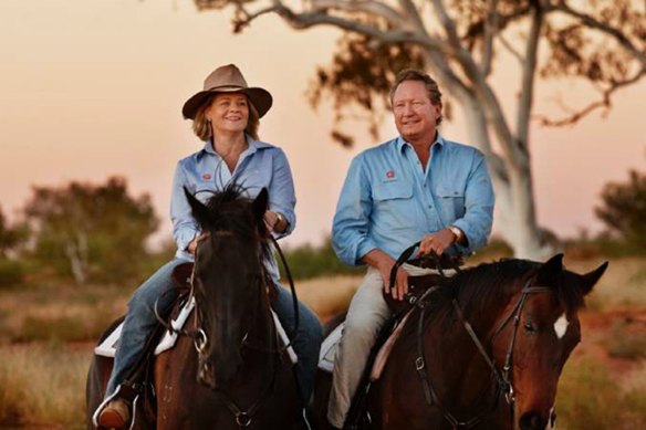 Nicola and Andrew Forrest on their family cattle property Minderoo Station.