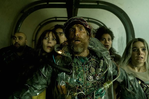 Asim Chaudhry (from left), Juno Temple, Michael Peña, Sam Rockwell, Zazie Beetz and Haley Lu Richardson in Good Luck, Have Fun, Don’t Die.